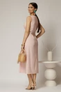 Rochie DY Fashion midi roz din bumbac cu nasturi si cusaturi pe talie, 2, dyfashion.ro