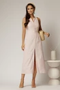 Rochie DY Fashion midi roz din in cu nasturi pe bust fara maneci, 3, dyfashion.ro
