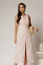 Rochie DY Fashion midi roz din in cu nasturi pe bust fara maneci, 1, dyfashion.ro