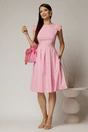 Rochie DY Fashion midi roz din poplin in clos cu volane la umeri, 3, dyfashion.ro