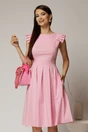 Rochie DY Fashion midi roz din poplin in clos cu volane la umeri, 1, dyfashion.ro