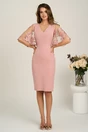Rochie DY Fashion midi roz din stofa conica cu maneci din dantela, 4, dyfashion.ro