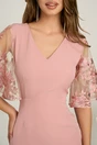 Rochie DY Fashion midi roz din stofa conica cu maneci din dantela, 3, dyfashion.ro