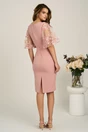Rochie DY Fashion midi roz din stofa conica cu maneci din dantela, 2, dyfashion.ro