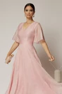Rochie DY Fashion midi roz din tencel cu insertii sidefate, 3, dyfashion.ro