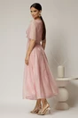Rochie DY Fashion midi roz din tencel cu insertii sidefate, 2, dyfashion.ro