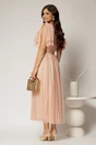 Rochie DY Fashion midi roz din tull cu buline si funde ample pe umeri, 2, dyfashion.ro