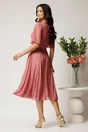 Rochie DY Fashion midi roz din voal in clos cu fir lurex si accesoriu la decolteu, 2, dyfashion.ro