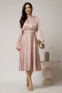 Rochie DY Fashion midi roz din voal satinat in clos cu perle in talie, 3, dyfashion.ro