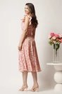 Rochie DY Fashion midi roz in clos cu floricele corai si volane la maneci, 2, dyfashion.ro