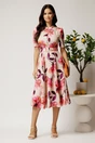 Rochie DY Fashion midi roz in clos din rayon cu flori mari si curea in talie, 3, dyfashion.ro