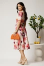 Rochie DY Fashion midi roz in clos din rayon cu flori mari si curea in talie, 2, dyfashion.ro