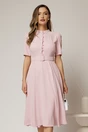 Rochie DY Fashion midi roz in clos din triplu voal cu nasturi la bust si curea in talie, 1, dyfashion.ro