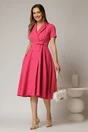 Rochie DY Fashion midi roz zmeura cu decolteu petrecut si curea in talie, 3, dyfashion.ro