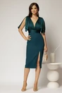Rochie DY Fashion midi turcoaz cu croi conic si funde ample pe umeri, 3, dyfashion.ro