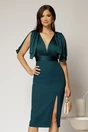 Rochie DY Fashion midi turcoaz cu croi conic si funde ample pe umeri, 1, dyfashion.ro