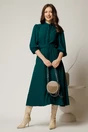 Rochie DY Fashion midi turcoaz cu maneci bufante si curea in talie, 3, dyfashion.ro