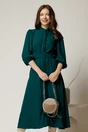 Rochie DY Fashion midi turcoaz cu maneci bufante si curea in talie, 1, dyfashion.ro