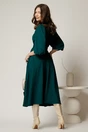 Rochie DY Fashion midi turcoaz cu maneci bufante si curea in talie, 2, dyfashion.ro