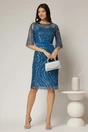 Rochie DY Fashion midi turcoaz din paiete si margele elegante, 3, dyfashion.ro