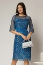 Rochie DY Fashion midi turcoaz din paiete si margele elegante, 1, dyfashion.ro