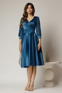 Rochie DY Fashion midi turcoaz din tafta cu maneci din voal cu lurex, 3, dyfashion.ro