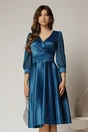 Rochie DY Fashion midi turcoaz din tafta cu maneci din voal cu lurex, 1, dyfashion.ro