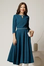 Rochie DY Fashion midi turcoaz eleganta cu perle in talie si la decolteu, 1, dyfashion.ro