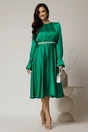Rochie DY Fashion midi verde crud din voal satinat in clos cu perle in talie, 3, dyfashion.ro
