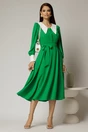 Rochie DY Fashion midi verde cu guler si mansete in contrast, 3, dyfashion.ro