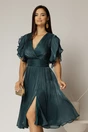 Rochie DY Fashion midi verde cu manecile suprapuse si decolteu petrecut, 1, dyfashion.ro