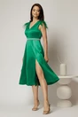Rochie DY Fashion midi verde din tafta cu pene la umeri, 3, dyfashion.ro