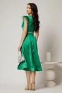 Rochie DY Fashion midi verde din tafta cu pene la umeri, 2, dyfashion.ro