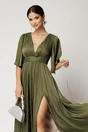 Rochie DY Fashion midi verde din voal in clos cu aspect sidefat si maneci sparte, 3, dyfashion.ro