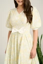 Rochie DY Fashion midi verde din voal in clos cu print bej si funda in talie, 3, dyfashion.ro