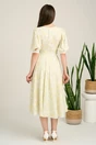 Rochie DY Fashion midi verde din voal in clos cu print bej si funda in talie, 2, dyfashion.ro