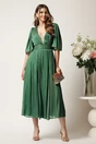 Rochie DY Fashion midi verde din voal in clos cu tull la decolteu si crapatura pe picior, 3, dyfashion.ro