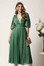 Rochie DY Fashion midi verde din voal in clos cu tull la decolteu si crapatura pe picior, 1, dyfashion.ro