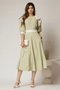 Rochie DY Fashion midi verde fistic cu buline si funda ampla pe umar, 3, dyfashion.ro