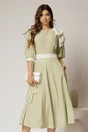 Rochie DY Fashion midi verde fistic cu buline si funda ampla pe umar, 1, dyfashion.ro