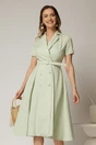 Rochie DY Fashion midi verde fistic cu decolteu petrecut si curea in talie, 1, dyfashion.ro