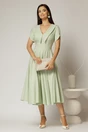 Rochie DY Fashion midi verde fistic cu guler ascutit si maneci scurte cu nasturi, 3, dyfashion.ro