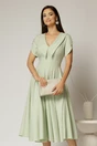 Rochie DY Fashion midi verde fistic cu guler ascutit si maneci scurte cu nasturi, 1, dyfashion.ro