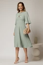 Rochie DY Fashion midi verde fistic cu maneci evazate si funde pe bust, 3, dyfashion.ro