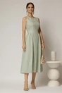 Rochie DY Fashion midi verde fistic din bumbac cu cret pe solduri, 3, dyfashion.ro