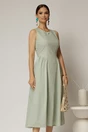Rochie DY Fashion midi verde fistic din bumbac cu cret pe solduri, 1, dyfashion.ro