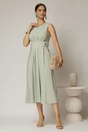 Rochie DY Fashion midi verde fistic din bumbac cu nasturi si cusaturi pe talie, 3, dyfashion.ro