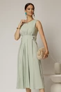 Rochie DY Fashion midi verde fistic din bumbac cu nasturi si cusaturi pe talie, 1, dyfashion.ro
