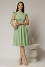 Rochie DY Fashion midi verde fistic din poplin in clos cu volane la umeri, 3, dyfashion.ro