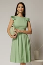 Rochie DY Fashion midi verde fistic din poplin in clos cu volane la umeri, 1, dyfashion.ro